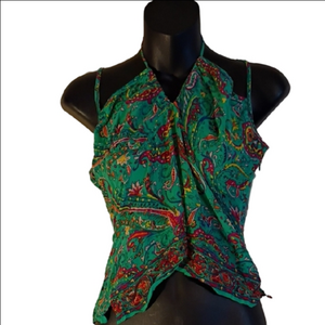 Ralph Lauren 55 Percent Silk vibrant  Paisley Y2K Top. Size Medium.